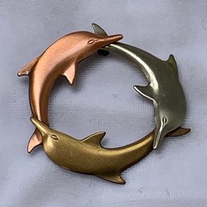 Artisan made Tri-metal Dolphin Pin Brooch